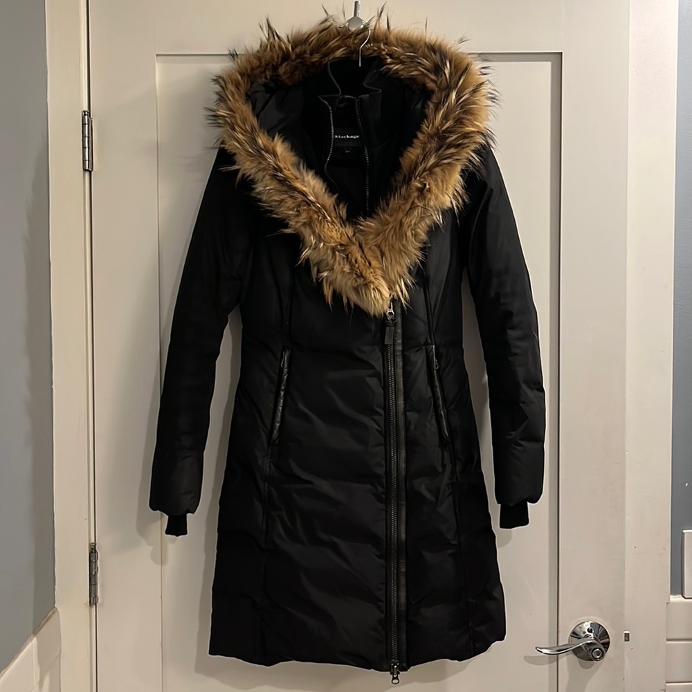 Black Mackage Winter Coat with Fur Trim